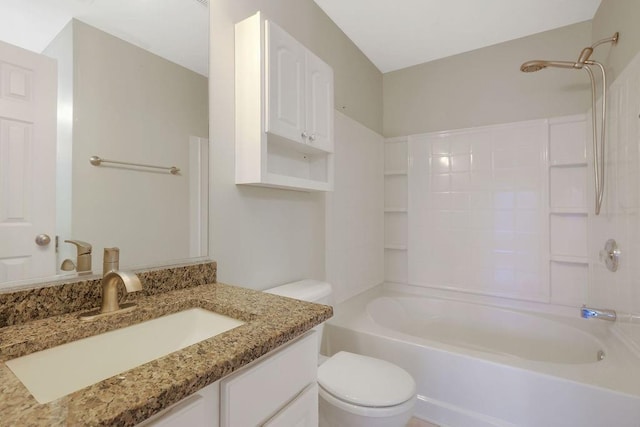 full bathroom featuring vanity, toilet, and bathing tub / shower combination