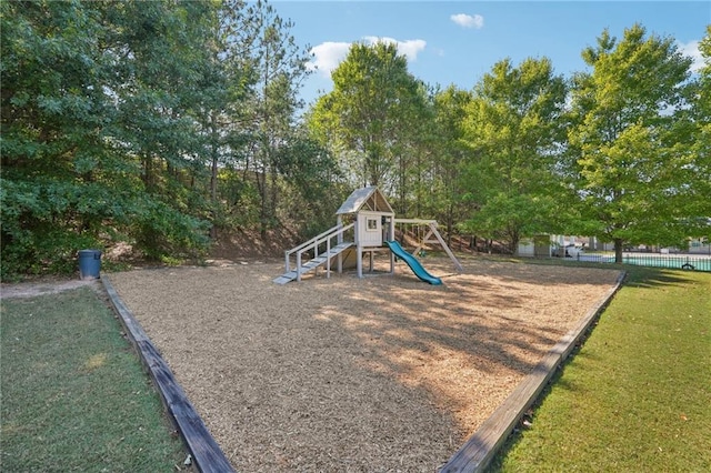 view of play area with a lawn