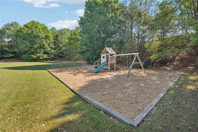 view of jungle gym featuring a yard