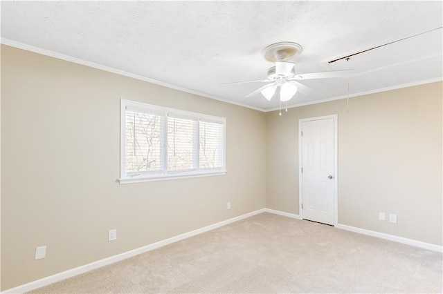 carpeted spare room featuring ornamental molding and a textured ceiling