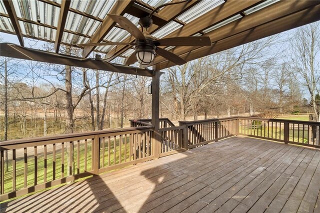 wooden deck with ceiling fan