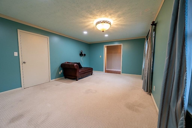 unfurnished room featuring crown molding and light carpet