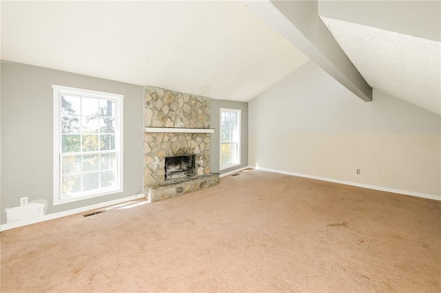 2325 E Hill Way, Norcross, GA 30071 - unfurnished living room featuring carpet floors, baseboards, and a fireplace