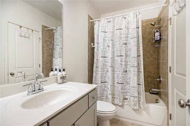 full bathroom featuring vanity, toilet, and shower / bath combo with shower curtain