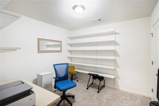 home office featuring light carpet