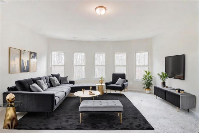 living room featuring baseboards and carpet