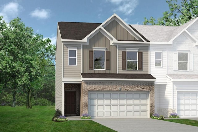 view of front of property with a front lawn and a garage