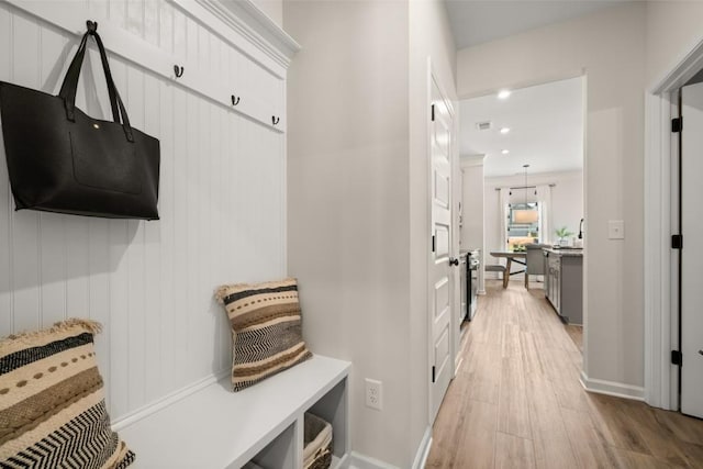 mudroom featuring light hardwood / wood-style floors