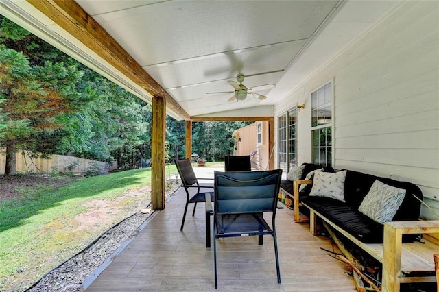 5385 Spotted Fawn Ct, Suwanee, GA 30024 - wooden deck with a ceiling fan and an outdoor living space