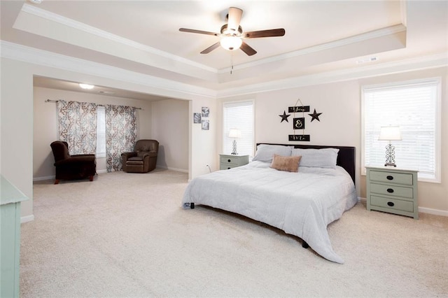 637 Little Bear Loop, Canton, GA 30114 - carpeted bedroom featuring a tray ceiling, ornamental molding, baseboards, and a ceiling fan