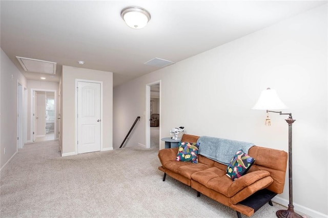 637 Little Bear Loop, Canton, GA 30114 - living area with attic access, an upstairs landing, carpet floors, and baseboards