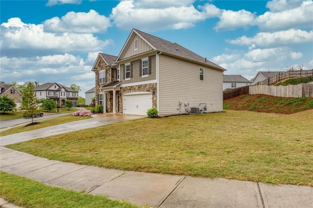 637 Little Bear Loop, Canton, GA 30114 - view of side of property featuring stone siding, an attached garage, concrete driveway, board and batten siding, and a residential view