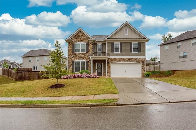 637 Little Bear Loop, Canton, GA 30114 - craftsman-style house with stone siding, concrete driveway, board and batten siding, and an attached garage