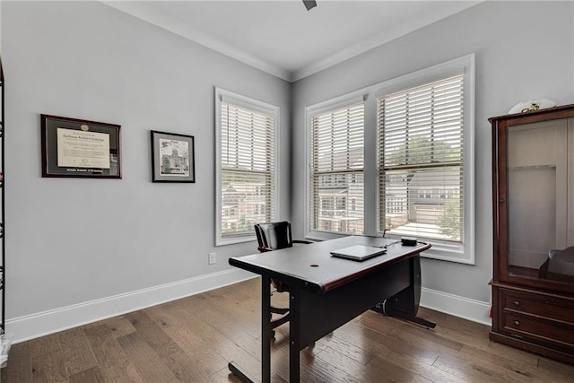 3108 Huntington Pl, Milton, GA 30004 - office area with plenty of natural light, baseboards, and dark wood-type flooring