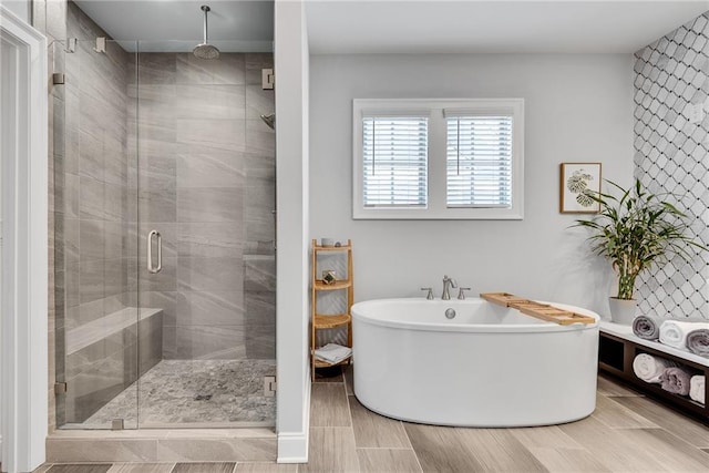 3108 Huntington Pl, Milton, GA 30004 - bathroom featuring a soaking tub and a shower stall