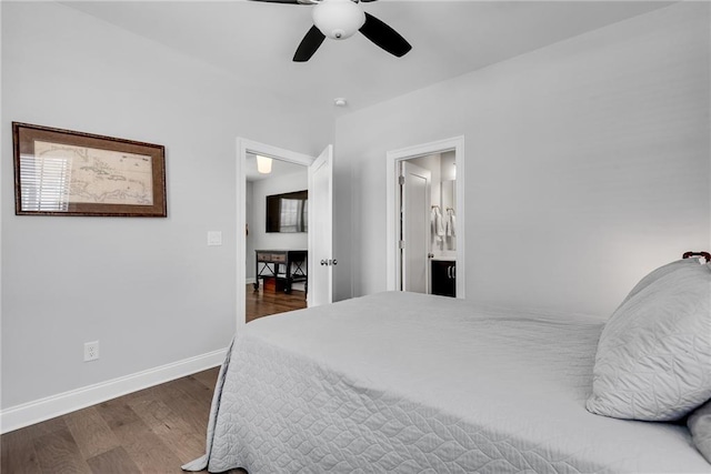 3108 Huntington Pl, Milton, GA 30004 - bedroom featuring wood finished floors, baseboards, a ceiling fan, and ensuite bathroom