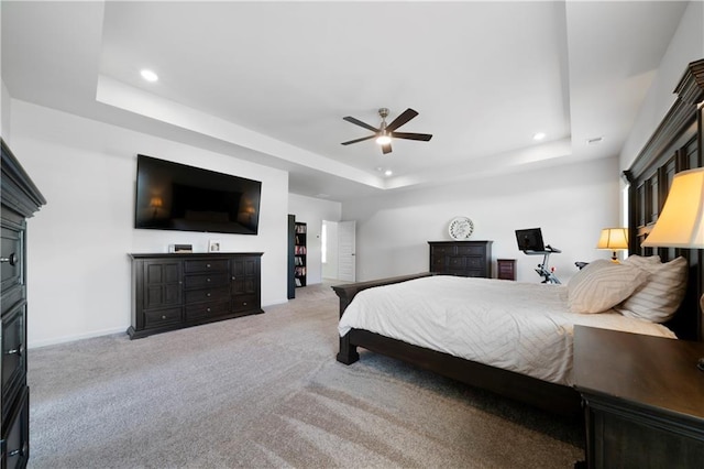 22 Mossy Oaks Ln NE, Rome, GA 30165 - bedroom with a raised ceiling, a fireplace, light carpet, recessed lighting, and baseboards