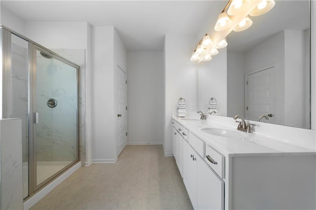22 Mossy Oaks Ln NE, Rome, GA 30165 - full bathroom with double vanity, a stall shower, and baseboards