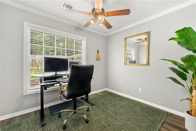 4131 N Gloucester Pl, Atlanta, GA 30341 - office space with wood finished floors, ceiling fan, baseboards, and crown molding
