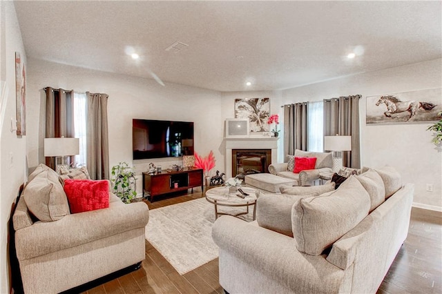 living room featuring dark hardwood / wood-style floors