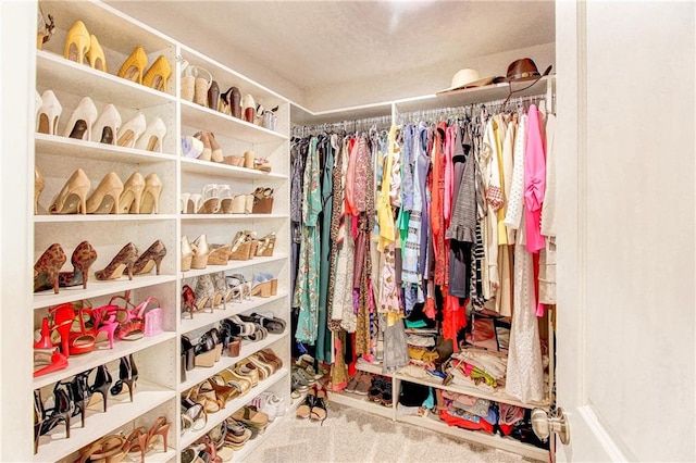 walk in closet with carpet