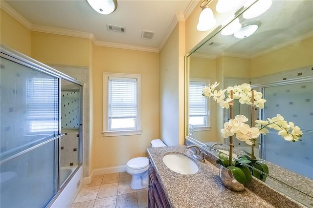 3416 Harrison Rd, Atlanta, GA 30344 - full bath featuring plenty of natural light, vanity, combined bath / shower with glass door, baseboards, and ornamental molding