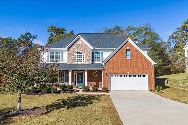 view of front of house featuring a garage and a front lawn