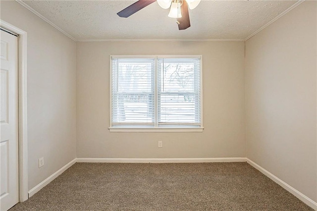 empty room with carpet, a textured ceiling, and ceiling fan