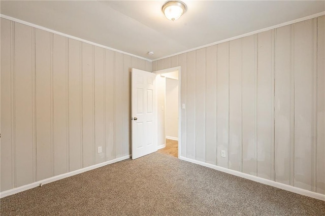 spare room featuring carpet flooring and crown molding