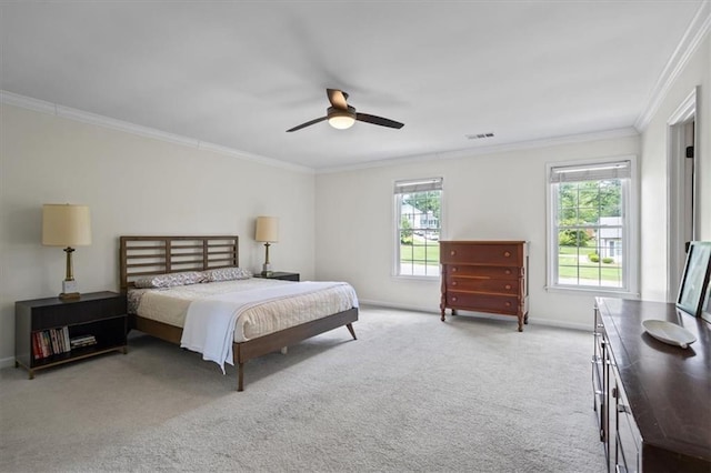 4255 Hidden Meadow Cir, Sugar Hill, GA 30518 - carpeted bedroom featuring multiple windows, ornamental molding, baseboards, and a ceiling fan