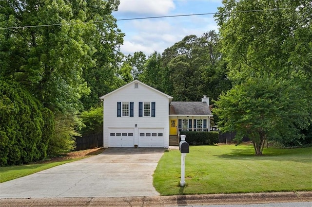 4255 Hidden Meadow Cir, Sugar Hill, GA 30518 - tri-level home with concrete driveway, a garage, and a chimney