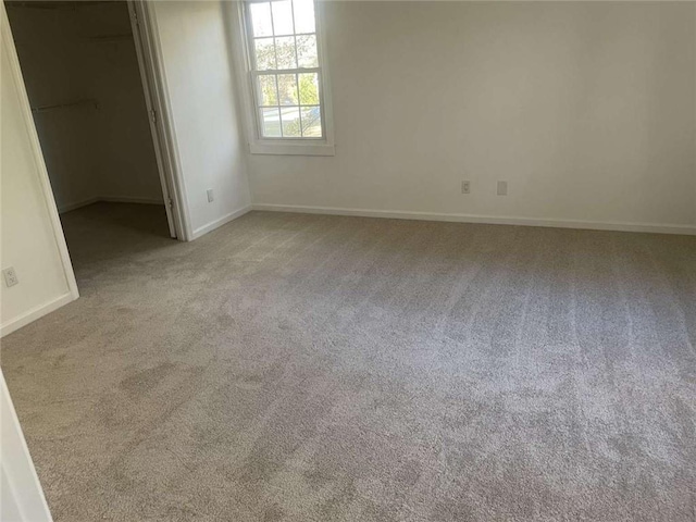 unfurnished bedroom featuring a walk in closet and carpet floors