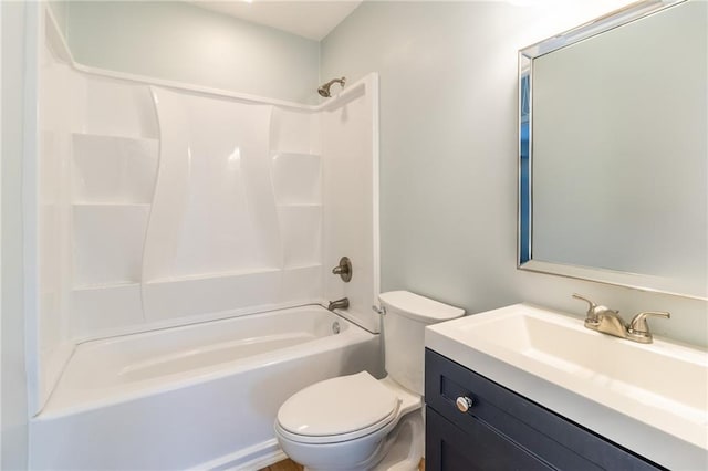 full bathroom featuring vanity,  shower combination, and toilet