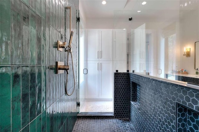 3960 Stock Rd, Monroe, GA 30656 - full bath featuring a stall shower, tile patterned floors, and recessed lighting