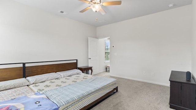 305 Knights Ct, Canton, GA 30115 - bedroom with visible vents, ceiling fan, baseboards, and light carpet