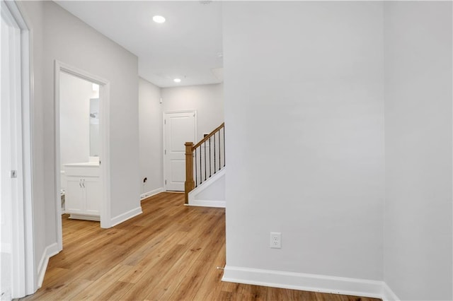 1768 Evenstad Way, Smyrna, GA 30080 - corridor featuring light wood-style floors, baseboards, stairway, and recessed lighting