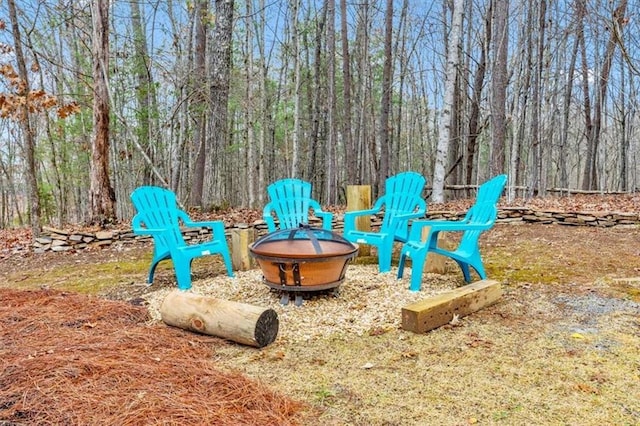 view of yard featuring a fire pit