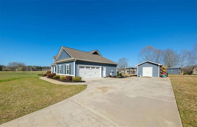 view of property exterior featuring a garage and a yard