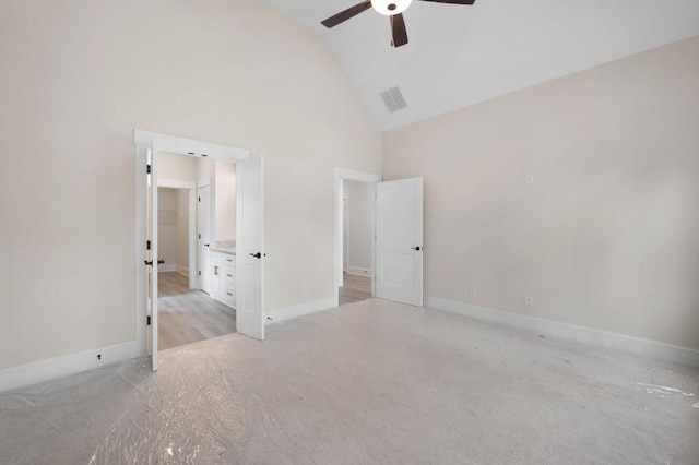 130 Doris Path, Dallas, GA 30157 - unfurnished bedroom with high vaulted ceiling, baseboards, and ceiling fan