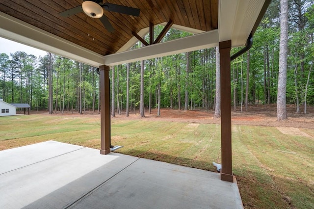130 Doris Path, Dallas, GA 30157 - view of patio with a ceiling fan and a view of trees