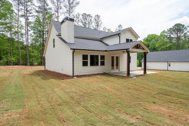 130 Doris Path, Dallas, GA 30157 - rear view of property featuring a patio, french doors, a shingled roof, and a yard