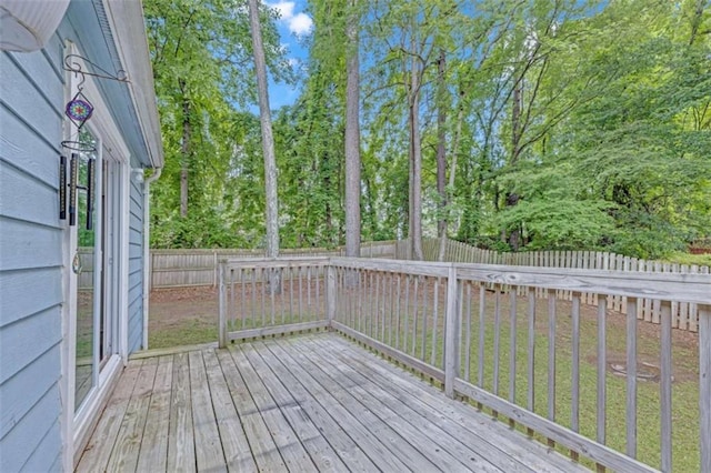 wooden terrace featuring a fenced backyard