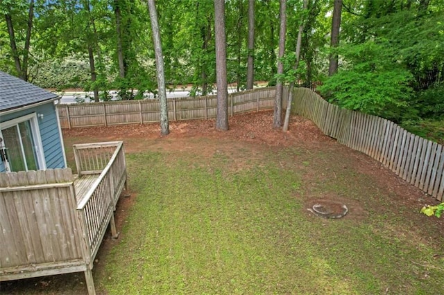 view of yard with a fenced backyard