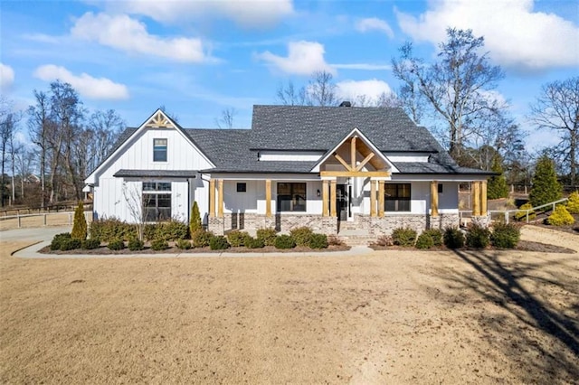 modern farmhouse style home with covered porch