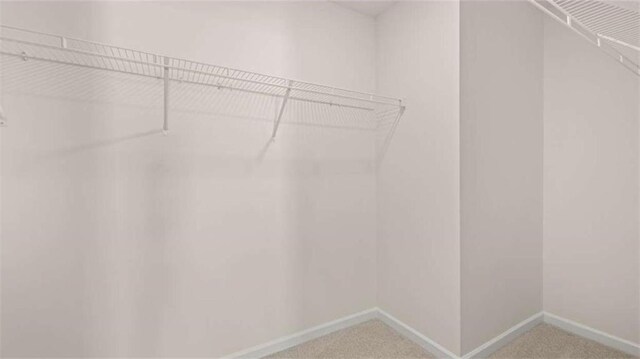 walk in closet featuring light colored carpet