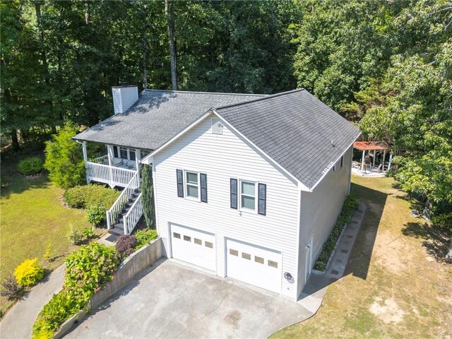 exterior space with a garage