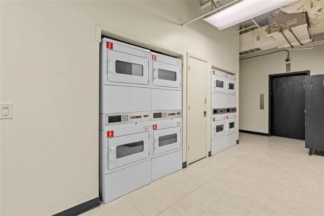 interior space with stacked washer / dryer