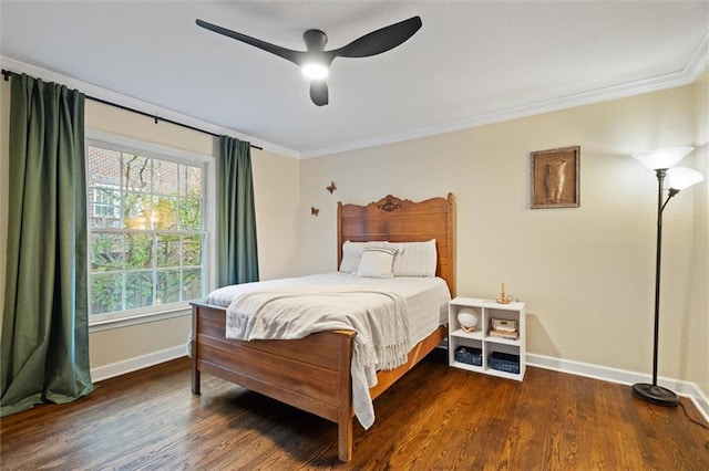 869 Briarcliff Rd NE Unit B20, Atlanta, GA 30306 - bedroom featuring baseboards, ornamental molding, dark wood finished floors, and ceiling fan