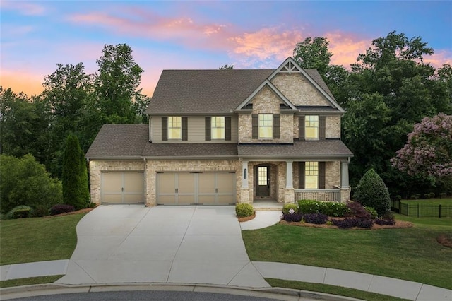 2330 Cheatham Creek Ct, Cumming, GA 30040 - craftsman-style home featuring concrete driveway, covered porch, a garage, roof with shingles, and brick siding