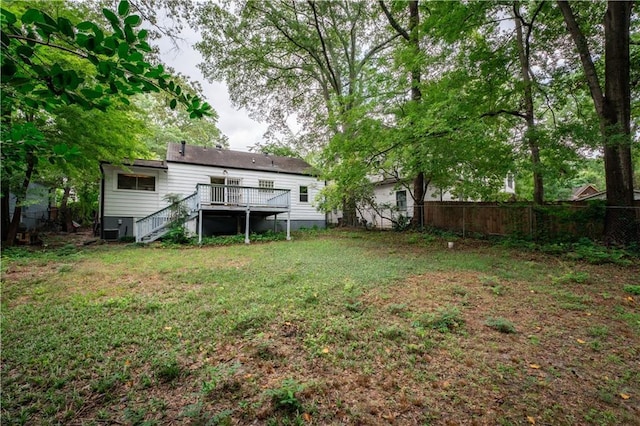 153 Hood Cir, Decatur, GA 30030 - view of yard with stairs, cooling unit, a deck, and fence